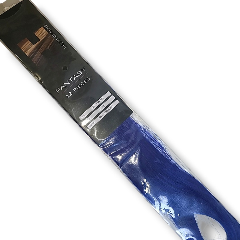 Hotheads X132 Fantasy Hair Extensions 12 Pcs Tape 16"-18" Color HB13 Ocean Blue - Picture 10 of 11